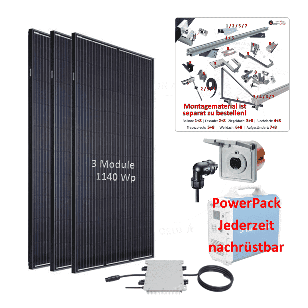 Photovoltaik Sonnenkraftwerk 1140 Wp mit 0,8 kVA WR