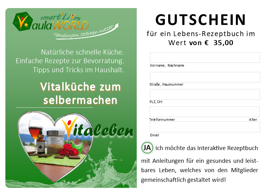 Gutschein - VitaLeben Rezeptbuch - Gründer-Aktion