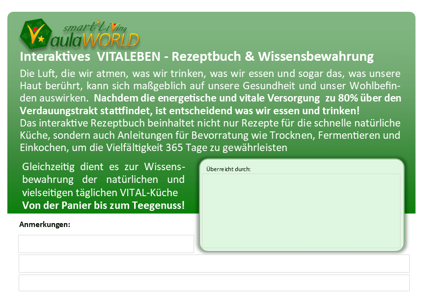 Gutschein - VitaLeben Rezeptbuch - Gründer-Aktion